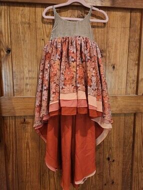 Girls' Floral High-Low Dress in Rust and Blush